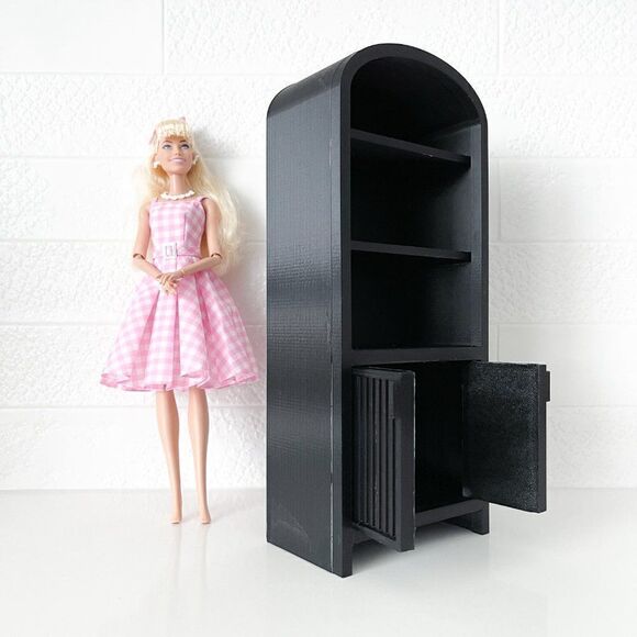 Miniature Armoire for Doll 1:6 Scale Black Furniture 12” Barbie Integrity Blythe - Picture 2 of 4